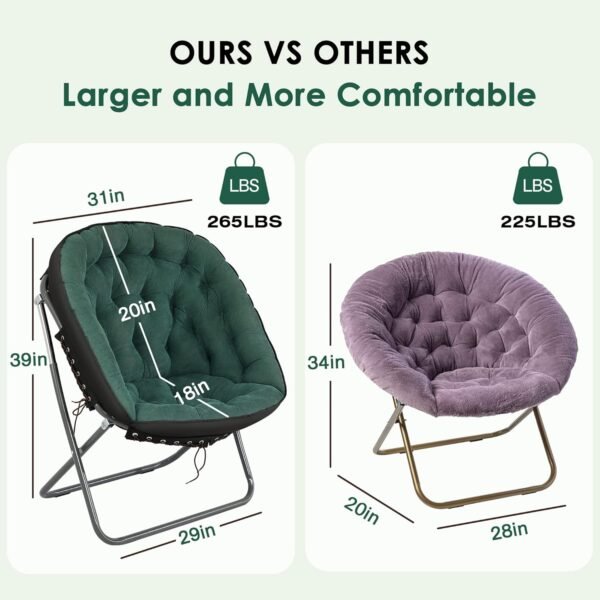 Saucer Chairs for Adults, Oversized 265 lb Saucer Chair for Bedroom, Papasan Chair with Cushion and Frame, Folding Saucer Chair, Moon Chair - Image 2