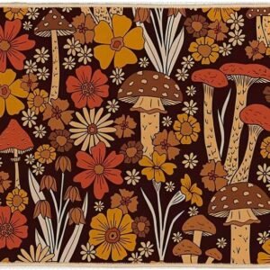 Mushroom Vintage Doormat,Hippie Floral Welcome Mat Indoor Entrance,Home Mats for Front Door,Bathroom Porch College Dorm Decor,30×16 Inch