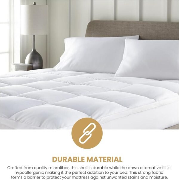 Superior Mattress Topper, Down Alternative, 2 Inch Deep Sized Bed Pillow Top, Comfort Pad, Fluffy Mattress-Topper Protector, Plush Cooling Extra Soft, Hotel Quality, All-Season, Twin XL, White - Image 3