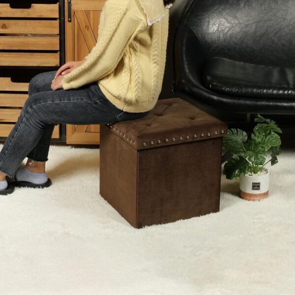 B FSOBEIIALEO Storage-Ottoman Cube-Folding Tufted - Ottomans with Storage, Coffee Table Top Cover, Toy Chest Storage Boxes Footrest stool for Bedroom, Luxury Velvet Fabric 15.7 Inches Brown - Image 4