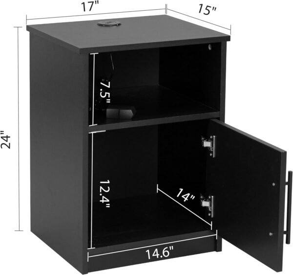 PrimeZone Modern Nightstand with 3 USB Ports -Waterproof Bedside Table with Cabinet & Open Storage, Night Stand with Charging Station, End Side Table Furniture for Bedroom, 16"D x 18"W x 24"H, Black - Image 3