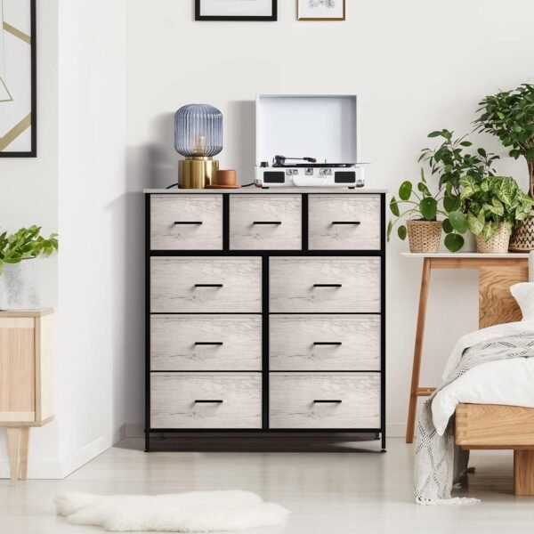 Sorbus Dresser with 9 Faux Wood Drawers - Storage Unit Organizer Chest for Clothes - Bedroom, Hallway, Living Room, Closet, & Dorm Furniture - Steel Frame, Wood Top, & Easy Pull Fabric Bins - Image 5