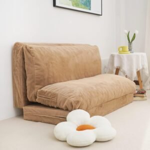 N&V Medium Folding Matress Sofa Bean Bag Bed, Foam Filling Folding Matress Sofa, Includes Removable and Machine Washable Cover, Soft Premium Faux Fur, Medium, Brown