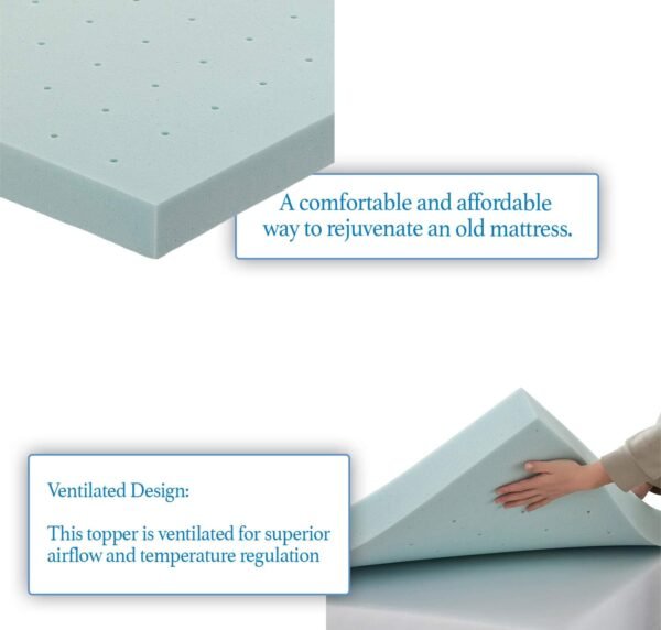 Nestl Mattress Topper, 4 Inch Memory Foam Topper, Gel Infused Memory Foam Mattress Topper, Ventilated Design Mattress Pad, Twin XL - Image 3