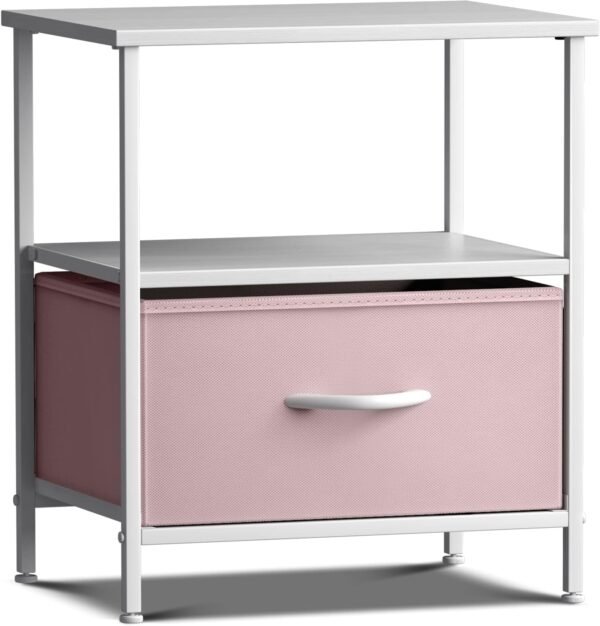 Sorbus 1 Drawer Shelf Storage Nightstand - Kids Bedside Furniture End Table Night Stand with Steel Frame Wood Top & Easy Pull Fabric Bins. Dresser & Chest for Home Bedroom Accessories Office & College - Image 7
