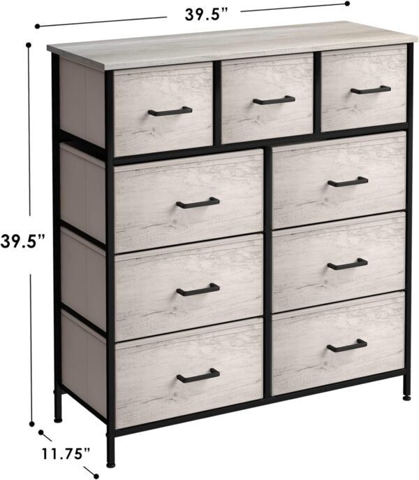 Sorbus Dresser with 9 Faux Wood Drawers - Storage Unit Organizer Chest for Clothes - Bedroom, Hallway, Living Room, Closet, & Dorm Furniture - Steel Frame, Wood Top, & Easy Pull Fabric Bins - Image 3