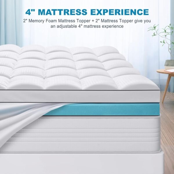 Twin XL Size Dual Layer 4 Inch Memory Foam Mattress Topper, 2 Inch Gel Memory Foam and 2 Inch Cooling Pillow Top Mattress Pad Cover for Back Pain, Medium Support - Image 6