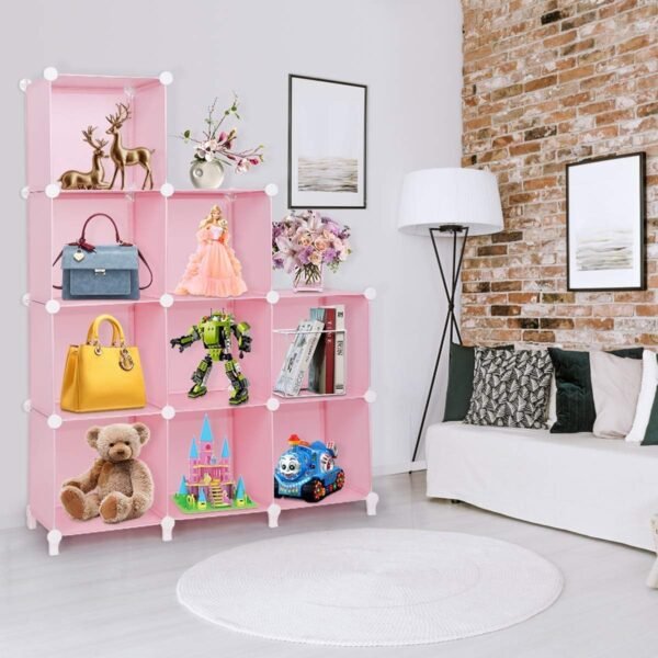 TomCare Cube Storage Organizer 9-Cube Closet Organizer and Storage Shelves Bookshelf Cubes Organizer Plastic Book Shelf Bookcase DIY Square Closet Cabinet Shelves for Bedroom Office, Pink - Image 6
