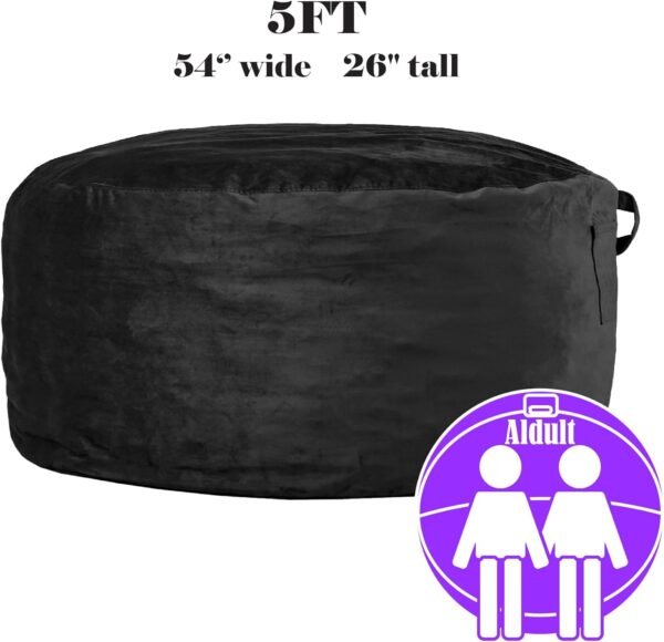 Codi Oversized Bean Bag Chair with Filler Included, 5 FT - Comfy Large Beanbag Chairs for Adults, Memory Foam Added - Machine Washable and Soft Mink Bonded Cover - Black, 5ft - Image 2