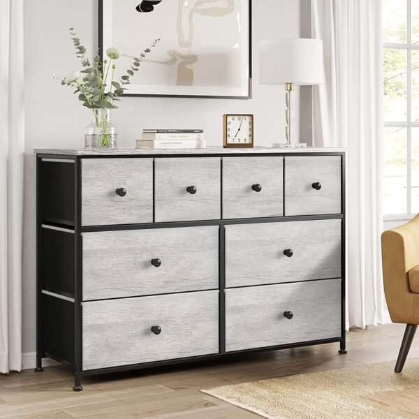 REAHOME 8 Drawer Dresser for Bedroom Faux Leather Chest of Drawers Closets Large Capacity Organizer Tower Steel Frame Wooden Top Living Room Entryway Office (Dark Taupe) - Image 2