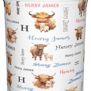 Highland Cow Baby Hamper for Nursery Girl Personalized Baby Hamper Boy with Name Round Toy Bin with Handles Kids Collapsible Storage Organizer Basket Custom Nursery Hampers Home Decor
