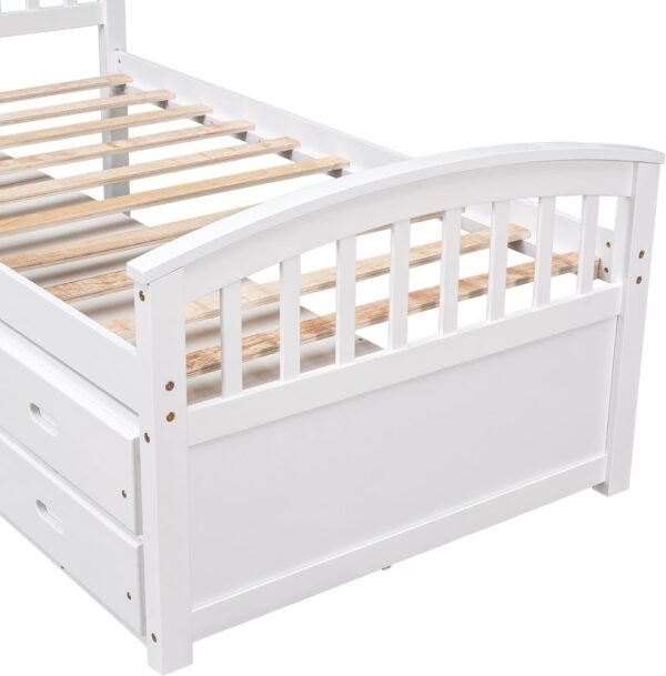 SOFTSEA Twin Storage Bed with 6 Drawers, Captain Bed for Kids Teens, Platform Bed with Headboard for Bedroom, Solid Wood Bed Frame, White - Image 9