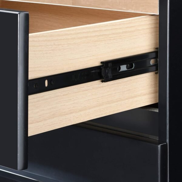 Lennox Mid-Century Side Table 2 Drawers Storage Nightstand, Matte Chrome Handle, Black - Image 6
