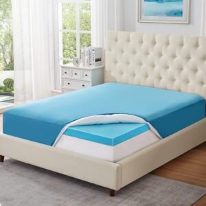 ELEMUSE Pengucool™ Triple Layer 3 Inch Mattress Topper Twin, 2 Inch Gel Memory Foam pad, 1 Inch Pillowtop Plus Extra Soft Cooling Fitted Sheet for Hot Sleeper&Night Sweats, Blue