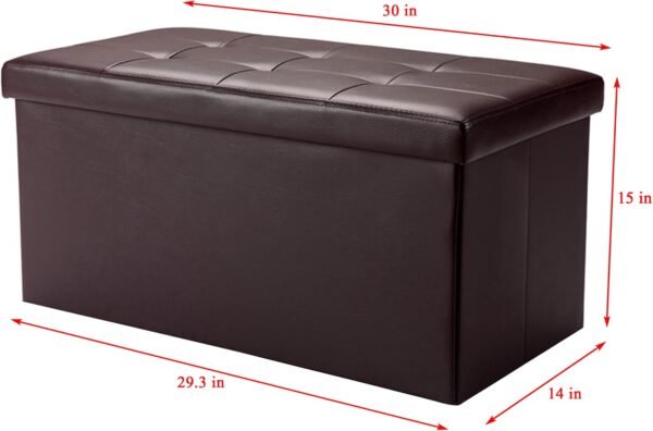 WoneNice 30 Inches Faux Leather Folding Storage Ottoman Bench, Storage Chest, Bedroom Bench with Storage - Holds Up to 300 lbs, 30 x 15 x 15 Inches, Dark Brown - Image 2