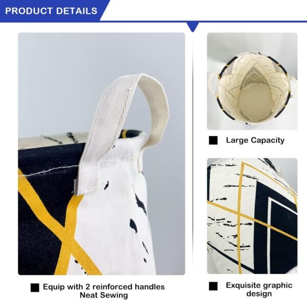 Large Collapsible Laundry Basket, Waterproof Laundry Hamper, Canvas Fabric Storage Basket Toy Storage Bin Organizer Nursery Hamper for College Dorm Bedroom Bathroom (Geometric Triangles) - Image 5
