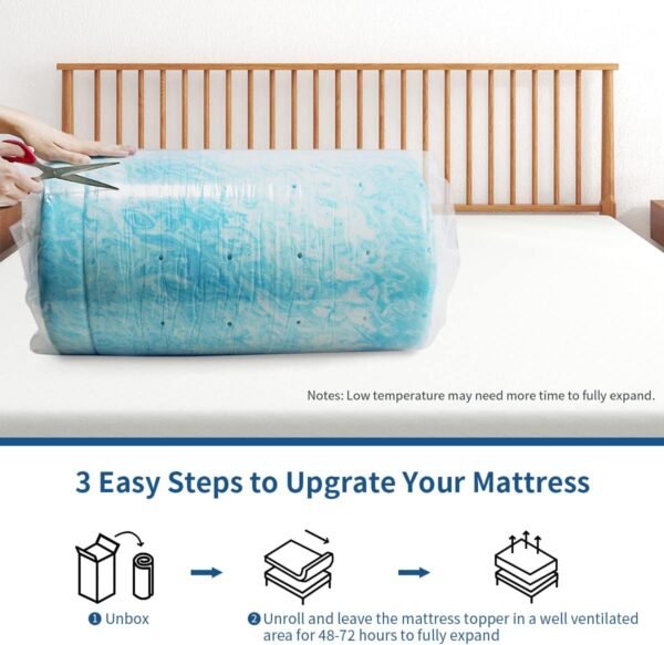 IULULU Mattress Topper, 3 Inch Twin XL Size Gel Memory Foam Bed Topper, Pressure Relief, CertiPUR-US Certified, Light Blue - Image 6