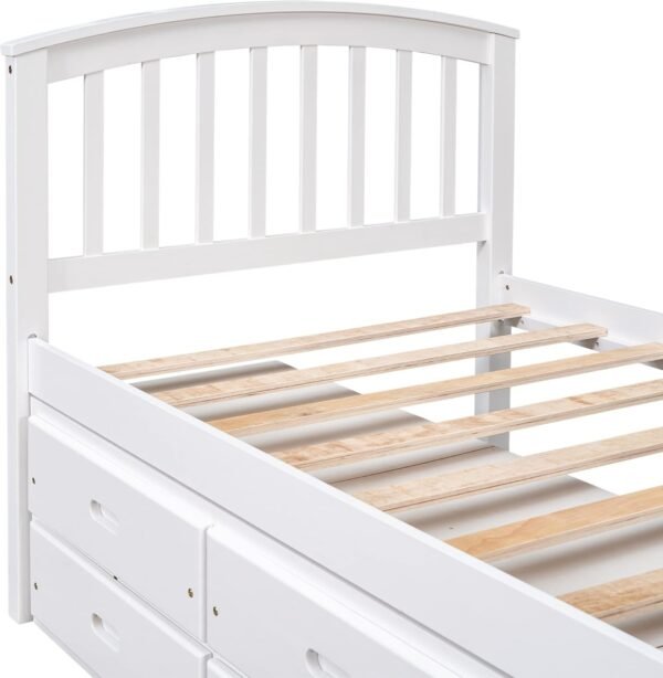 SOFTSEA Twin Storage Bed with 6 Drawers, Captain Bed for Kids Teens, Platform Bed with Headboard for Bedroom, Solid Wood Bed Frame, White - Image 6