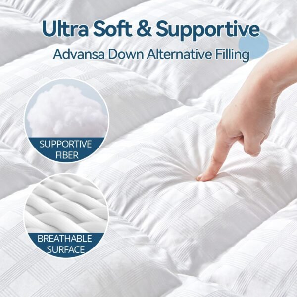 Mattress Topper for Back Pain Relief, Extra Thick Mattress Pad Pillowtop, Soft Cotton Cover with 8"-21" Deep Pocket, 1300gsm Overfilled Down Alternative Filling (Cotton White, Twin XL) - Image 5