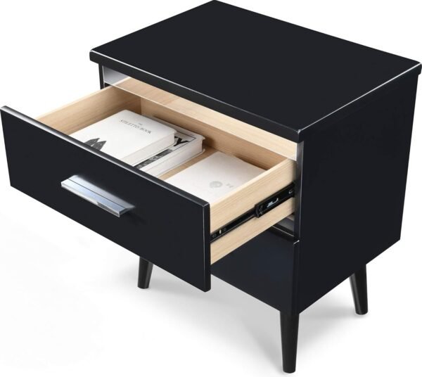 Lennox Mid-Century Side Table 2 Drawers Storage Nightstand, Matte Chrome Handle, Black - Image 11