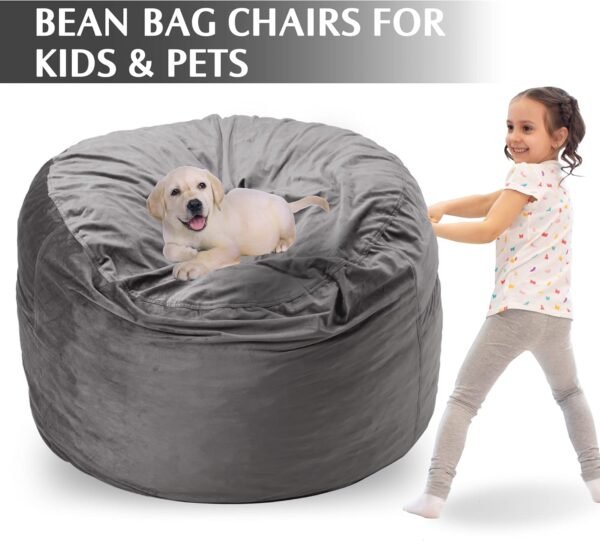 Homguava Bean Bag Chair: 3' Bean Bags with Memory Foam Filled, Large Beanbag Chairs Soft Sofa with Dutch Velet Cover-36×36"×24"(Grey) - Image 3