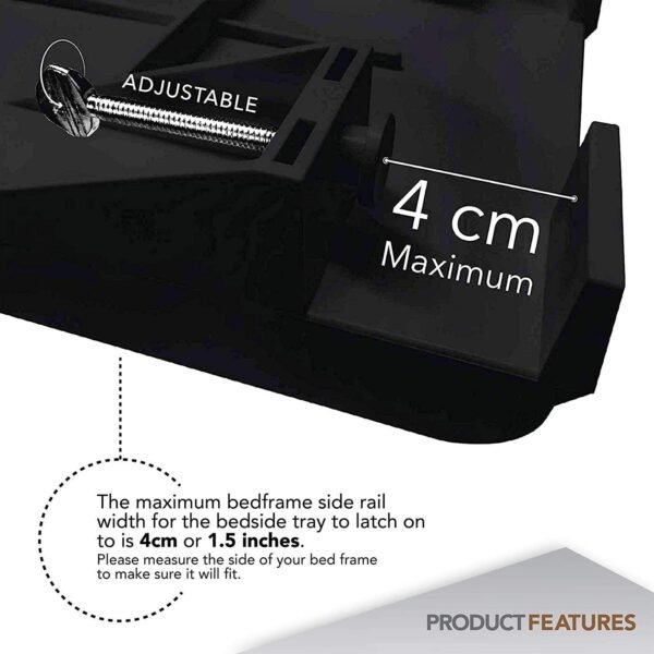Modern Innovations Bedside Shelf for Bed, College Dorm Room, Top Bunk, Clip On Nightstand Tray with Cord and Cup Holder, Bunkbed Caddy for Table Storage (Black) - Image 2