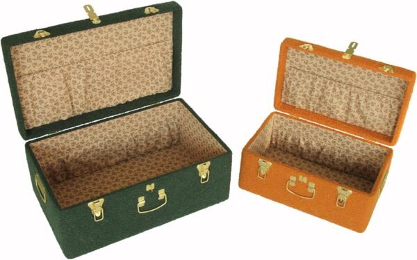 HofferRuffer Velvet Storage Trunk with wood Frame, Set of 2 bedroom Storage Chest with Handles, Organizer Decorative Box Hinged Lid with Gold Hardware Accents (Orange/Green) - Image 7