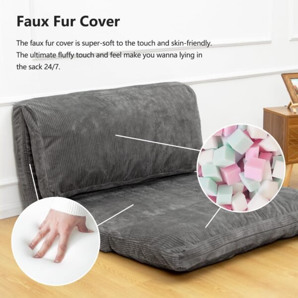 N&V Folding Matress Sofa Bean Bag, Foam Filling Sofa, Includes Removable and Machine Washable Cover, Premiun Corduroy Cover (Frost Gray), Forest Grey - Image 7