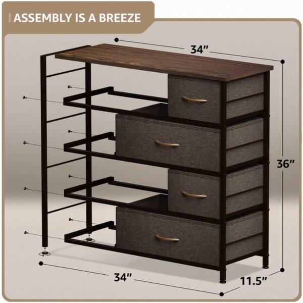 Sorbus Dresser for Bedroom with 8 Drawers - Tall Chest Storage Tower Unit, for Closet, Hallway, Nursery, Entryway Organization - Steel Frame, Wood Top (Brown) - Image 3