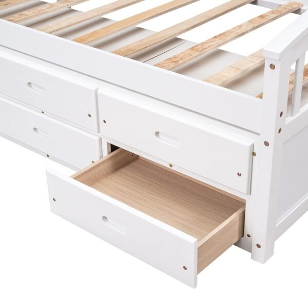 SOFTSEA Twin Storage Bed with 6 Drawers, Captain Bed for Kids Teens, Platform Bed with Headboard for Bedroom, Solid Wood Bed Frame, White - Image 7