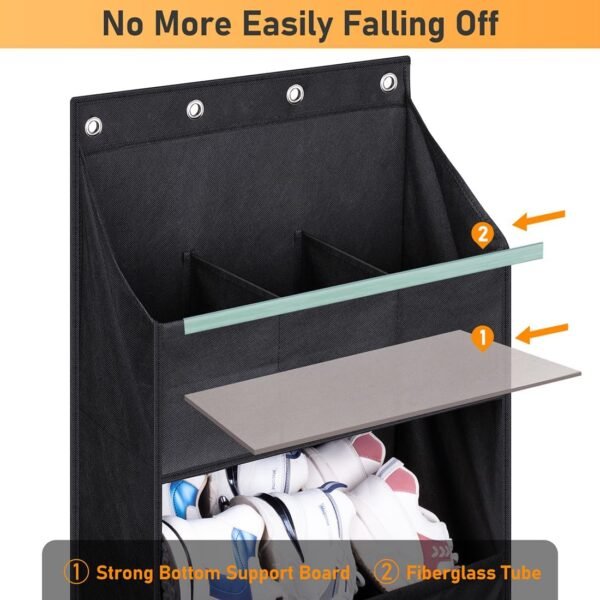 AOODA Over The Door Shoe Organizer Storage, Holds 15 Pairs Hanging Shoe Rack for Door with Large Deep Pockets, Narrow Door Shoe Holder for Closet Wall with 4 Hooks, Black - Image 4