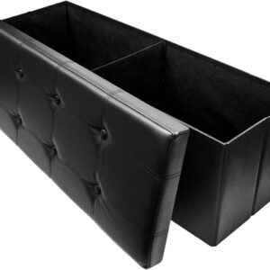 Sorbus Folding Storage Ottoman Bench Chest – Leather Ottoman with Storage- 43 inch Long Hold up 700lbs, Bedroom, Entryway, Coffee Table, Bed end, Toy Trunk Padded Seat, Footrest, Foot Stool – Black