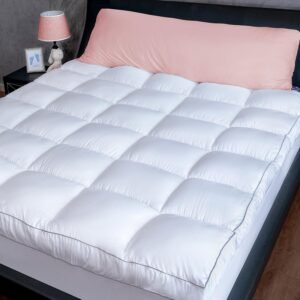 Marine Moon Twin XL Mattress Topper, Cooling Plush Bed Topper Soft Thick Pillow Top Mattress Toppers, 3 Inch Feather Down Alternative Pad Cover for College Dorm, Back Pain Relief, XL Twin 39″ x 80″