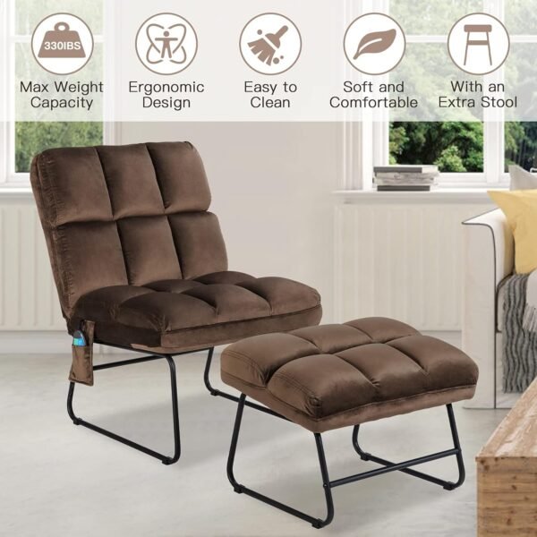 Giantex Massage Chair with Ottoman, 5 Vibration Modes & 4 Massage Motors, Tapping for Back & Lumbar, Velvet Sofa with Remote Control, Side Pocket, Electric Massage Couch for Living Room Bedroom Balcon - Image 2
