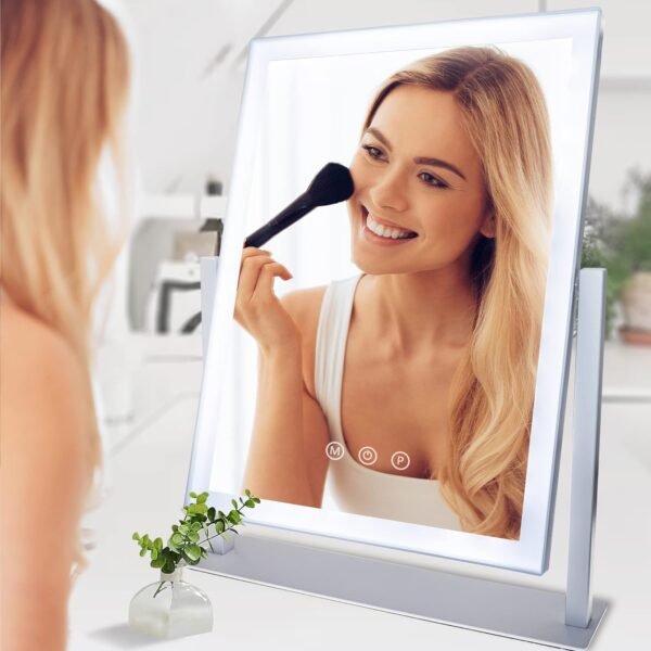 Lighted Makeup Mirror, Hollywood Vanity Mirror with Lights and Detachable 10X Magnification Mirror, 3 Color Lights, 1000mAh Rechargeable Makeup Mirror with Lights, 360° Rotation, Touch Control - Image 7