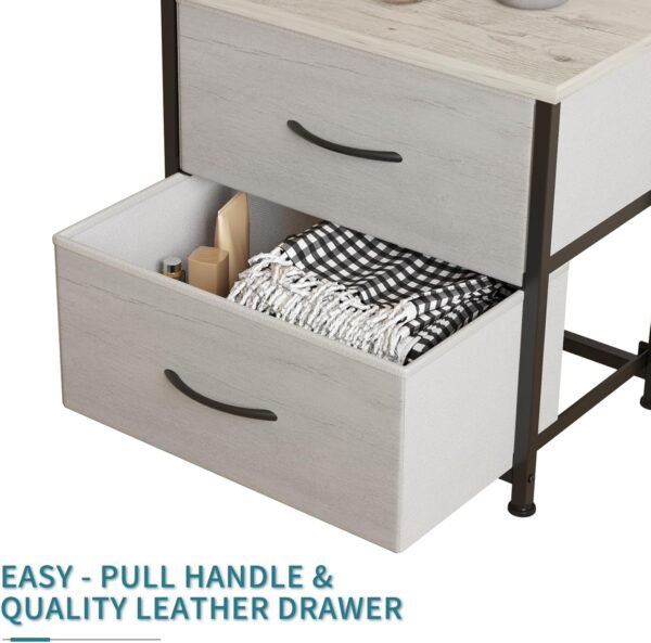LUMTOK Greige Nightstand with Drawer, 2 Drawers Dresser for Bedroom, Small Night Stand and Dressers Sets with 2 Fabric Drawers, End Table with Drawer for Living Room, College Dorm (1PCS) - Image 4