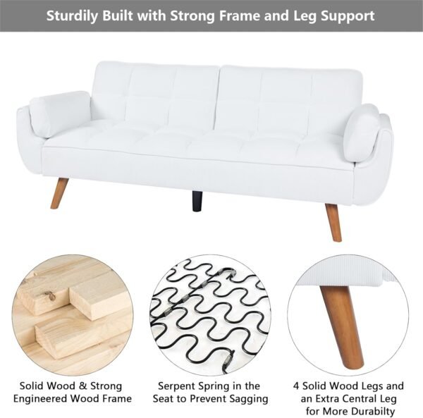 Setawix Velvet Futon Sofa Couch,Convertible Sleeper Sofa Bed for Living Room Small Spaces,Tufted Futons with Slpit Back,Modern Guest Sofa Bed Twin Sleeper with Pillow Arms (Corduroy Velvet White) - Image 6