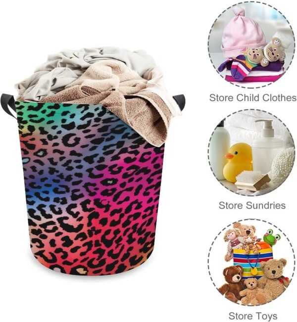 Laundry Hamper Storage Bins Collapsible Gradient Leopard Basket for Dirty Clothes Kids Nursery Decor Toys Organizer Bathroom Bedroom College Dorm - Image 3