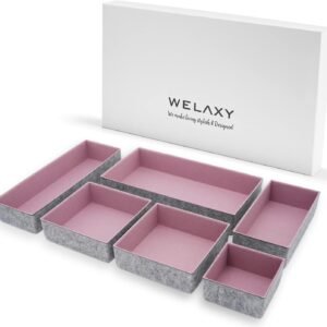 Deluxe drawer organizers multi-purpose storage box junk bins for office home kitchen bedroom bathroom nightstand holder luxury gifts 6-piece (Dusty rose)
