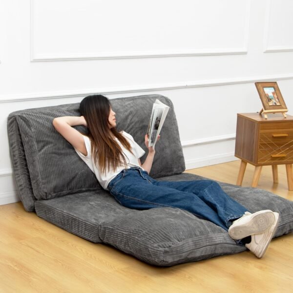 N&V Folding Matress Sofa Bean Bag, Foam Filling Sofa, Includes Removable and Machine Washable Cover, Premiun Corduroy Cover (Frost Gray), Forest Grey - Image 4
