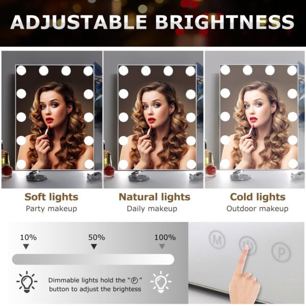 10"x 12" Vanity Mirror with Lights, Hollywood Lighted Makeup Mirror with 3 Color Modes and 12 Dimmable Diamond LED Light Bulbs, Touch Control for Bedroom, White - Image 3