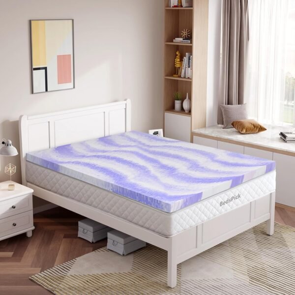 BedsPick 3 Inch Memory Foam Mattress Topper Twin XL, Gel Infused Swirl Soft Foam, College Dorm Extra Long XL Mattress Toppers Single Bed Toppers - Image 2
