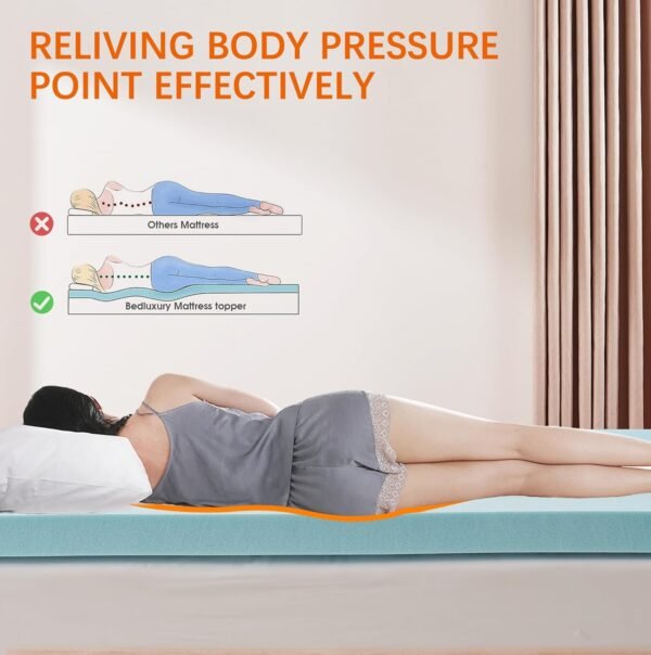 3 Inch Gel Memory Foam Cooling Mattress Topper Queen Size, Mattress Pad Cover for Pressure Relief, Bed Topper with Removable Cover，Soft & Breathable - Image 4
