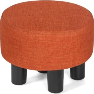 Asense Round Footrest Ottoman Footstools Padded Small Seat with Non-Skid Legs, Orange