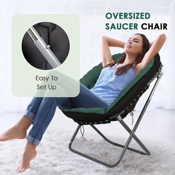 Saucer Chairs for Adults, Oversized 265 lb Saucer Chair for Bedroom, Papasan Chair with Cushion and Frame, Folding Saucer Chair, Moon Chair - Image 7