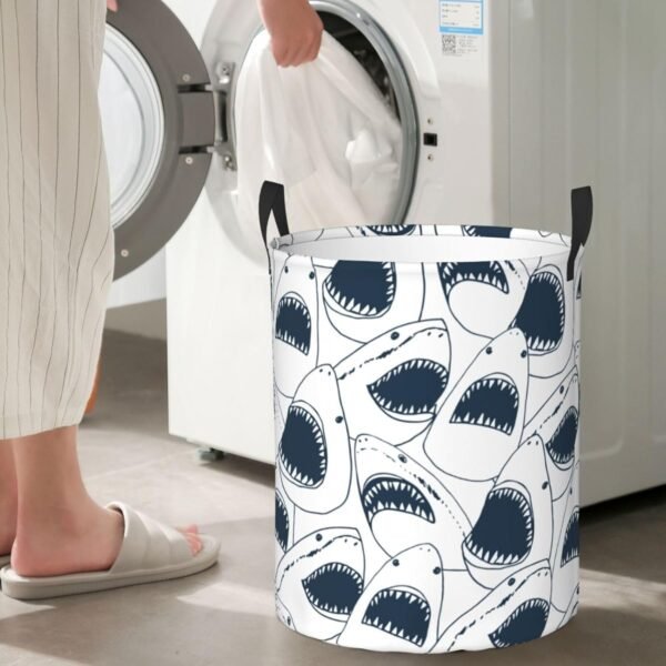 Angry Sharks Round Laundry Hamper Storage Basket Toys Clothes Organizer Bin For Home Bathroom Bedroom Dorm Nursery, 62l - Image 6