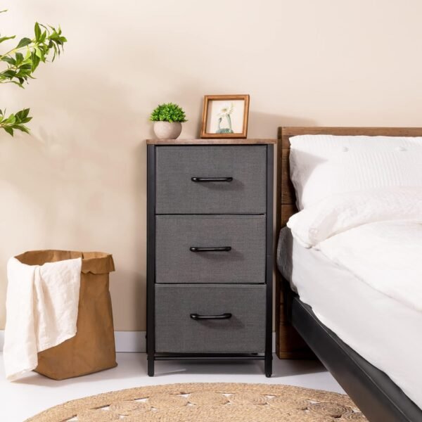 Yoobure Nightstand with 3 Fabric Drawers, Storage Drawers Small Dresser for Bedroom, Night Stands Bedside Tables Closet Drawers Dressers & Chests Organizer Unit Fabric Dresser for Hallway College Dorm - Image 7