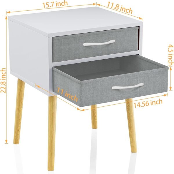 Nightstand with Drawer, Modern White Night Stand with Solid Wood Legs, Bedside Tables Bedroom Nightstand Side Tables with Storage Shelf for Bedroom Furniture,Ideal for Home - Image 3