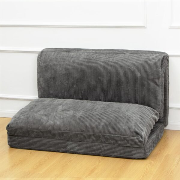 N&V Folding Matress Sofa Bean Bag, Foam Filling Sofa, Includes Removable and Machine Washable Cover, Premiun Corduroy Cover (Frost Gray), Forest Grey - Image 3