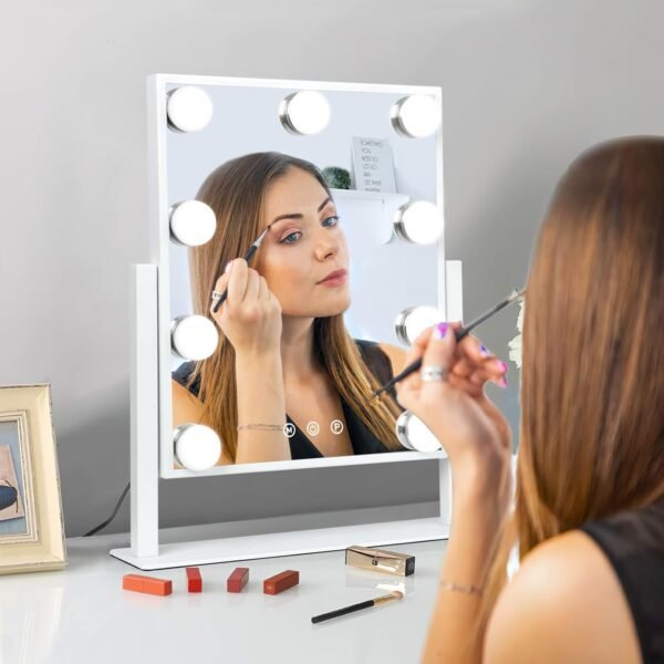 Hollywood Vanity Mirror with Lights, Tabletop Makeup Mirror with 9 LED Lights, 3 Colors Dimmable Touch Control Lighted Makeup Mirror with Lights, 360°Rotation - Image 7